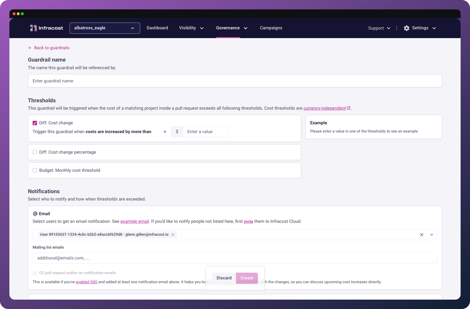 Guardrail settings page