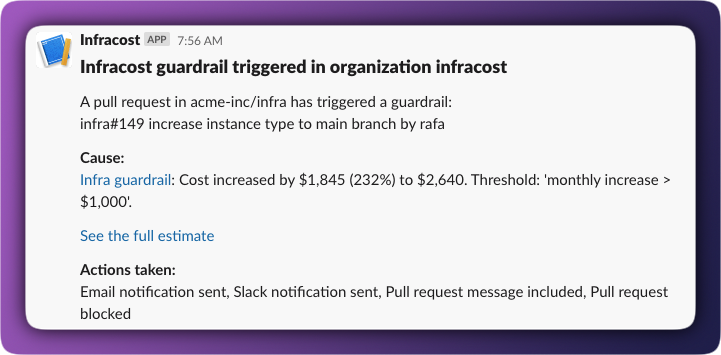 Example Slack message
