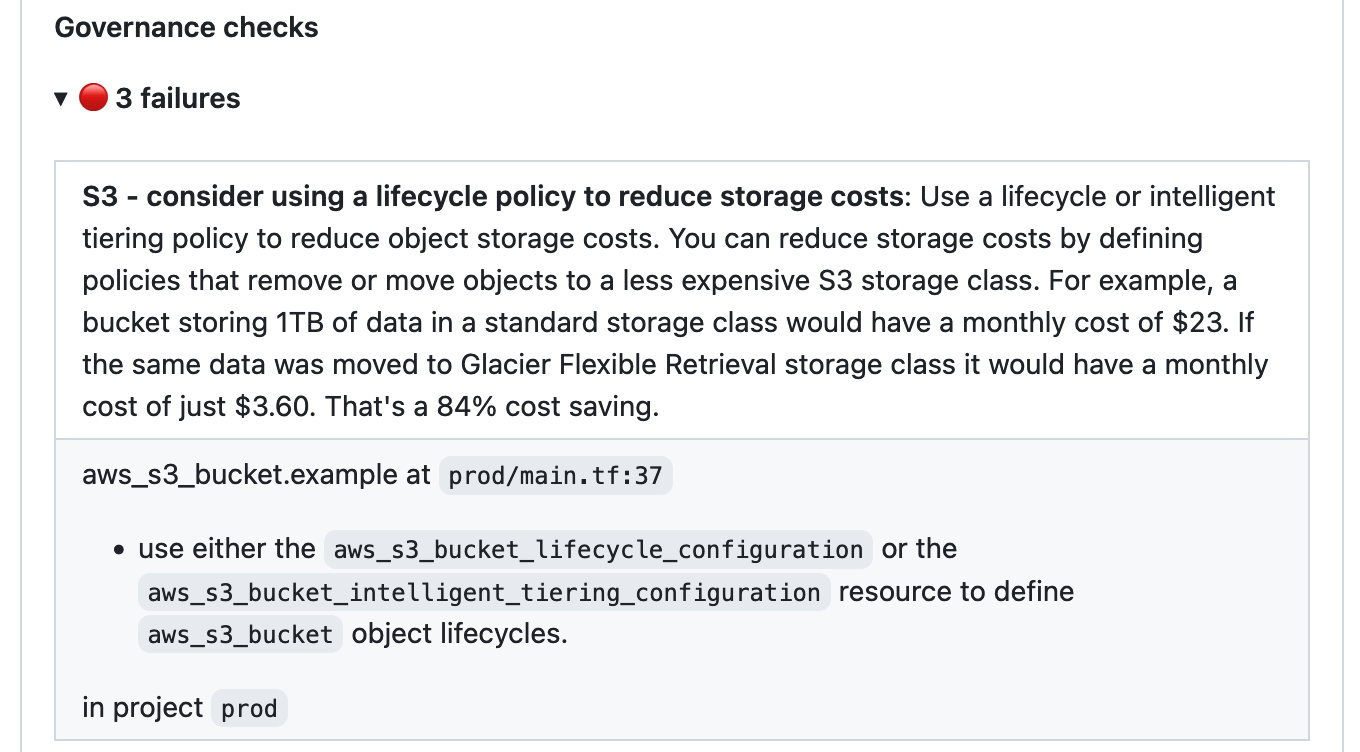 The pull request comment shows exactly what file and line number need to be updated to fix the issue.